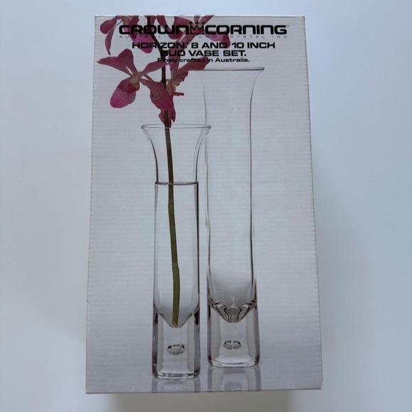 Crown Corning Other - Crown Corning Horizon Bud Vase Set 8" & 10" Vintage Australian Crystal Glass-Box
